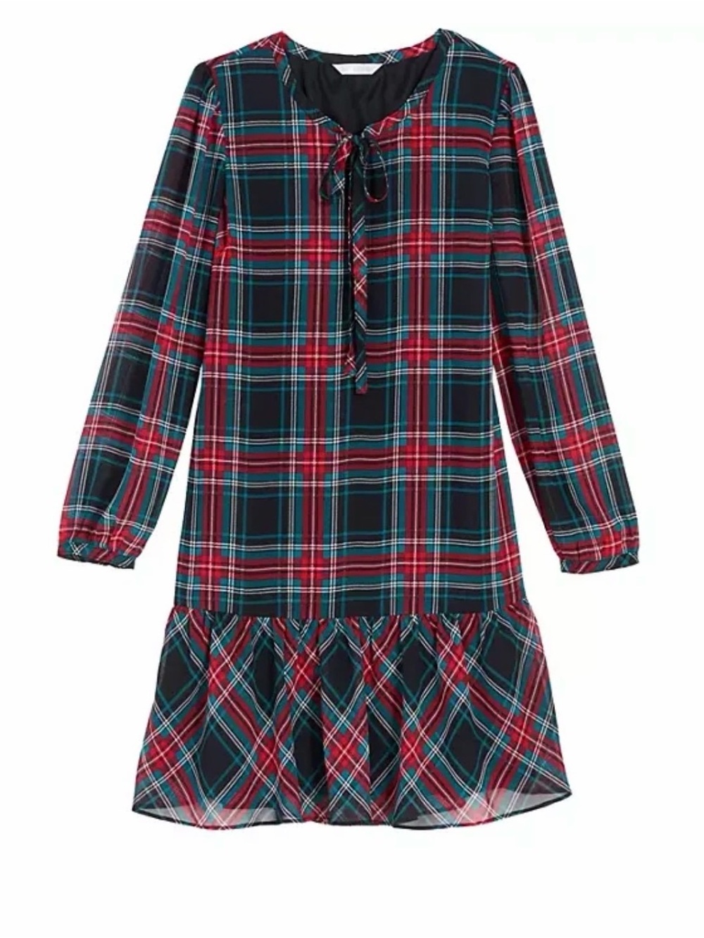 Draper James Rosanne Shift Dress Long Sleeve Plaid Tartan Ruffle Mini Dress L